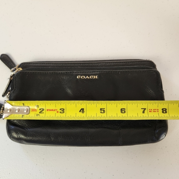 Coach Black Leather Double Zip Wallet Clutch Minimalist Designer Office - Picture 9 of 10